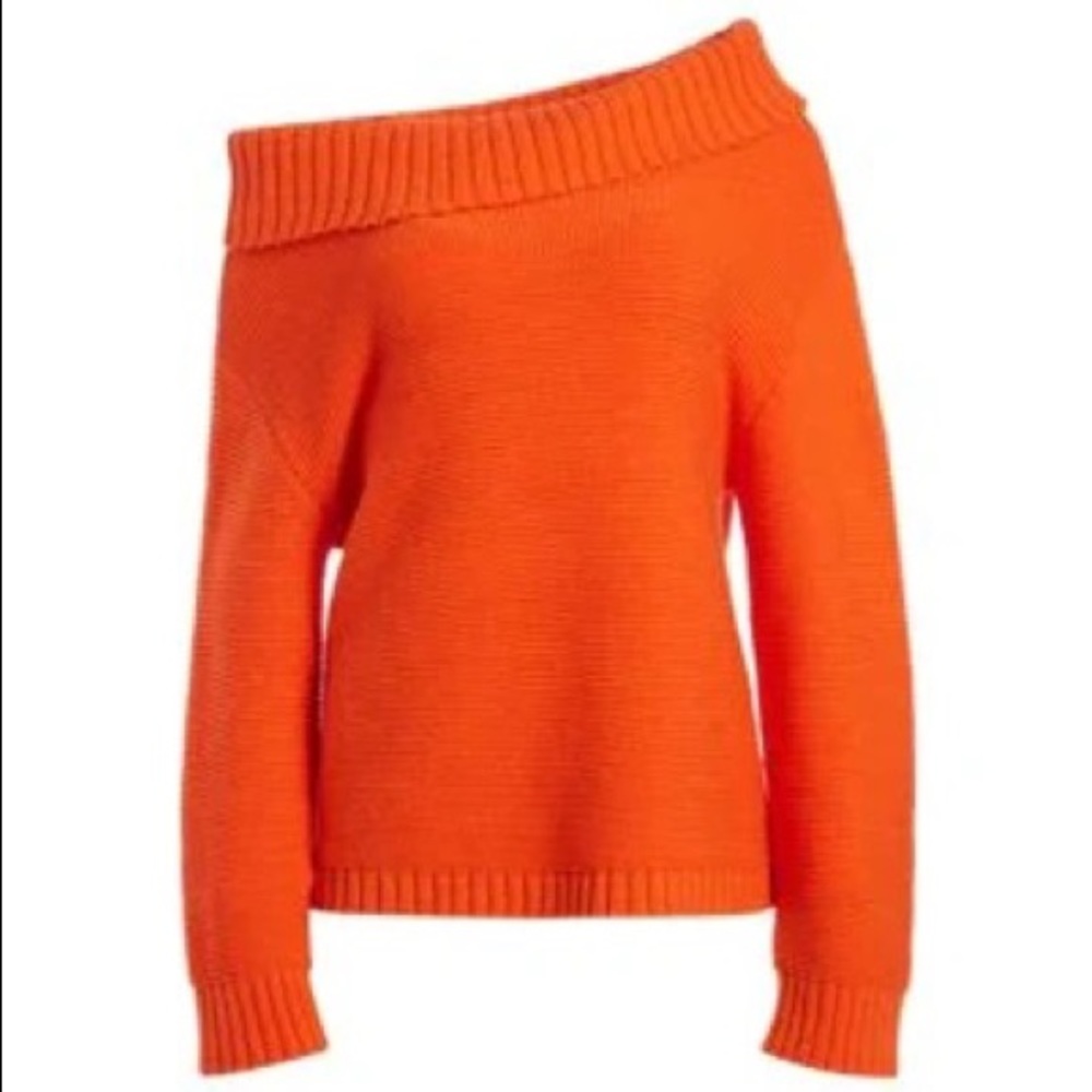 Alice + Olivia Bonnie Off-the-shoulder Sweater In Orange